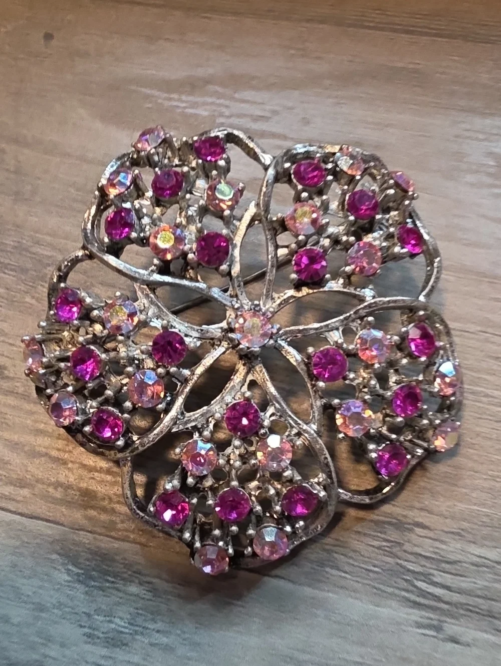Vintage-Style Pink Crystal Flower Brooch